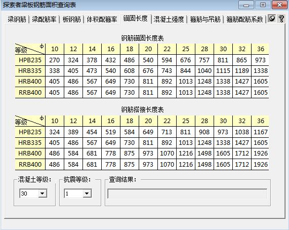 探索者梁板钢筋面积查询表截图