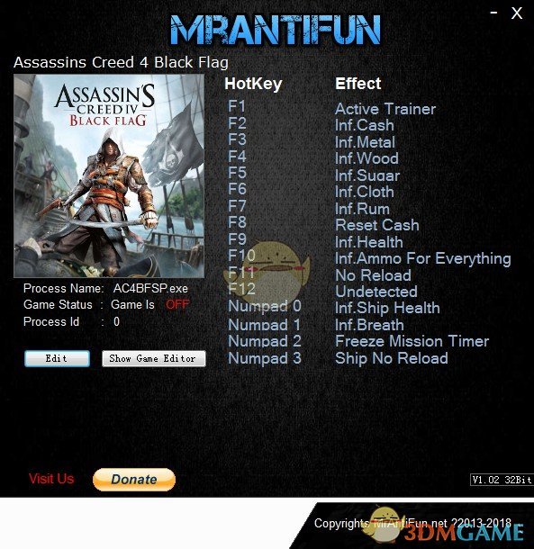 《刺客信条4：黑旗》v1.07.2十四项修改器[MrAntiFun]
