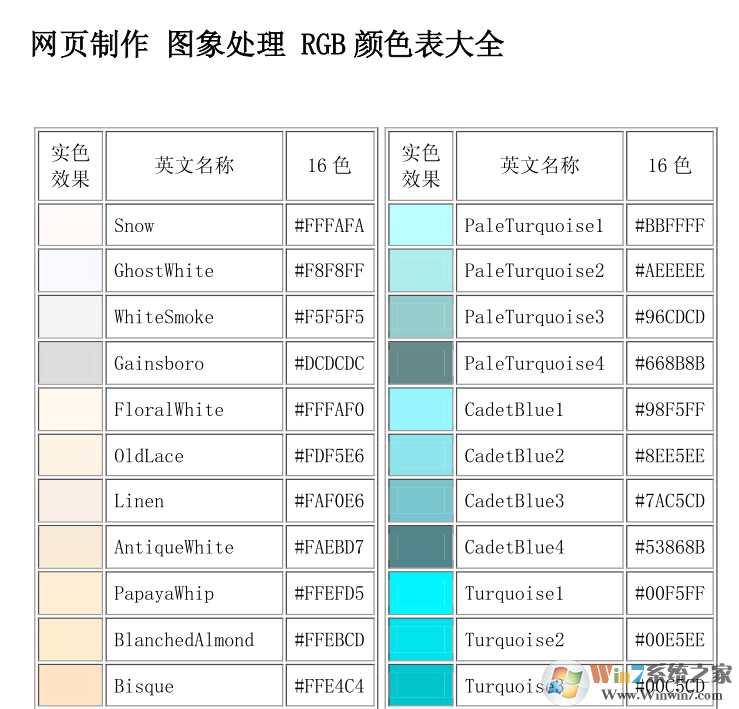 RGB颜色表大全下载