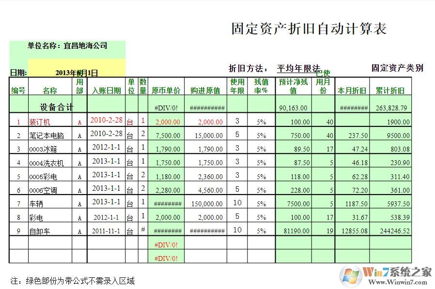 固定资产折旧表格样本下载