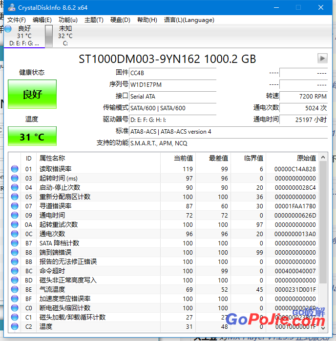 硬盘检测工具CrystalDiskInfo v8.6.2 单文件