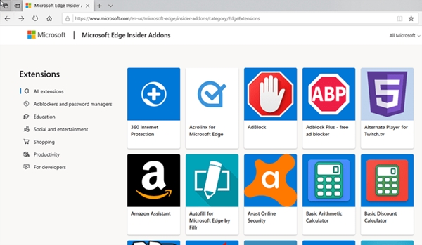 Edge浏览器扩展商店正式上线：首批162款插件