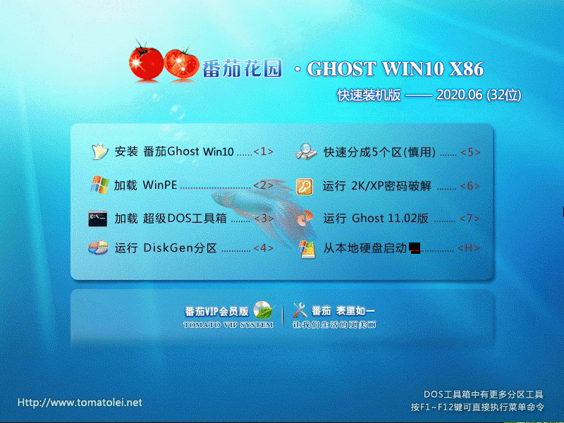 番茄花园 GHOST WIN10 X86 快速装机版 V2020.06 (32位)