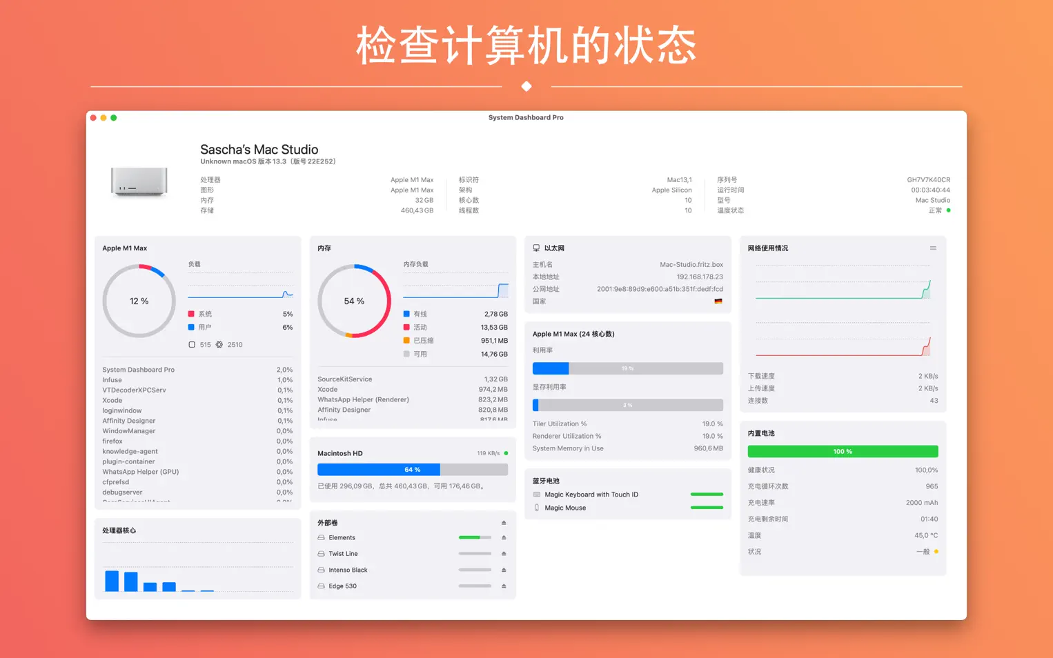 System Dashboard Pro For Mac v1.9.2 计算机状态显示工具