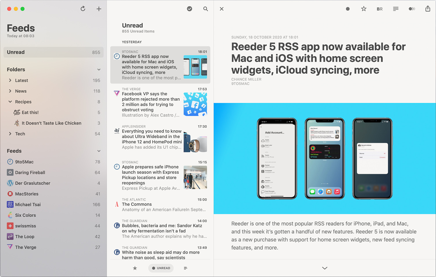 Reeder 5 For Mac v5.4 RSS 阅读器