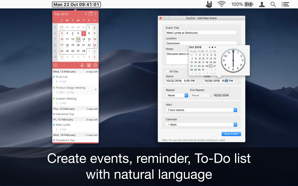 EzyCal For Mac v2.2 简单的日历和时间工具